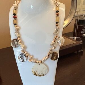 Elegant Beige and Brown Shell & Bead Necklace